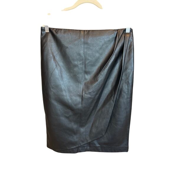 Calvin Klein | Black Vegan Leather Faux Wrap Skirt | 8 - Picture 1 of 15